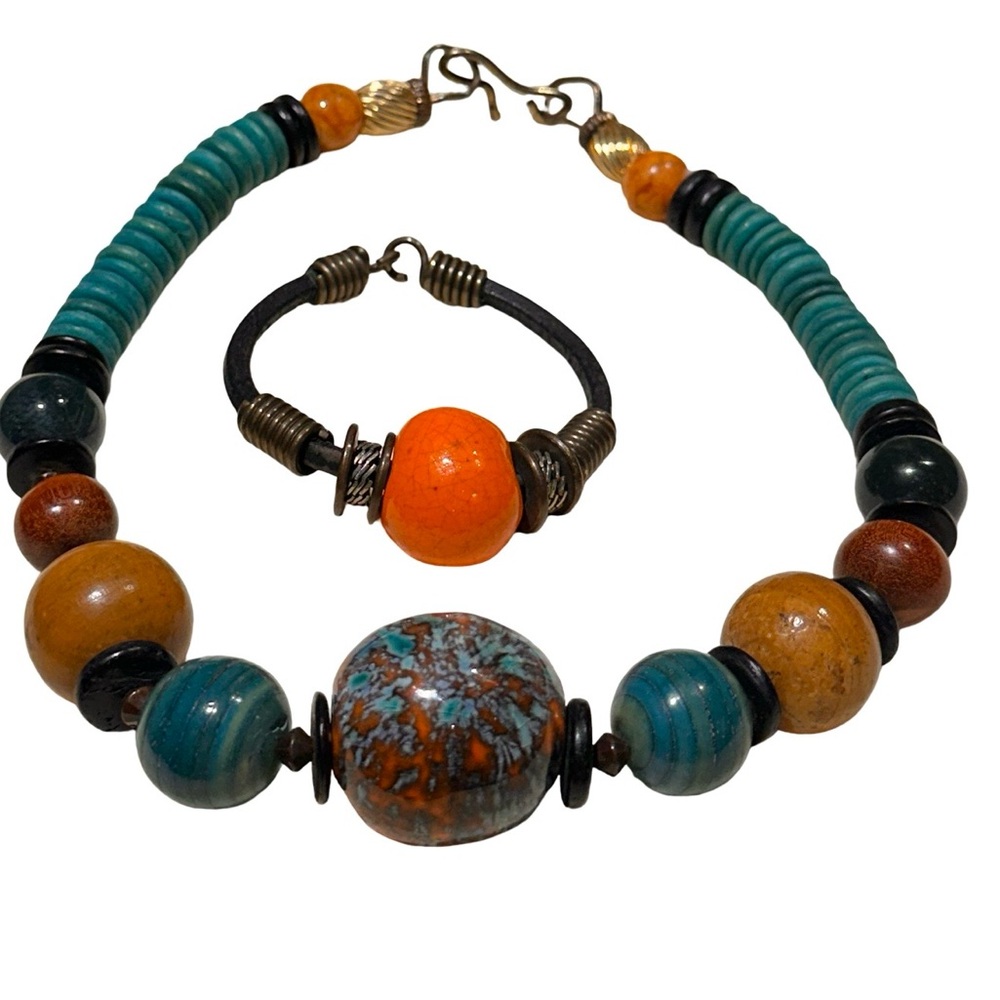 Colorful Vintage Jewelry Set - Bold Necklace and Bracelet - Picture 4 of 12